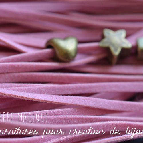 1 mètre de cordon suédine, imitant le daim couleur rose 3 mm 