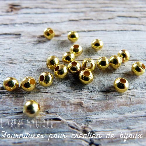25 perles rondes intercalaires métal doré dimension 4 mm 