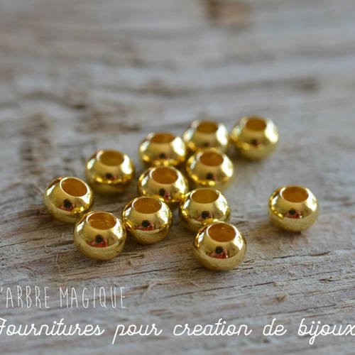 25 perles rondes intercalaires métal doré dimension 6 mm 