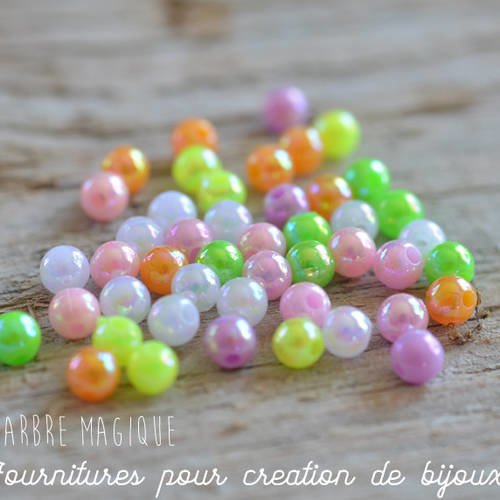 10 perles acryliques rondes nacrées couleur en mélange 4 mm 