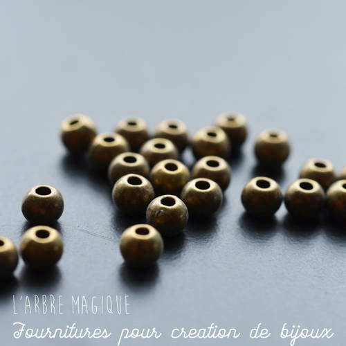 50 perles intercalaires en métal bronze rondes dimension 4 mm 