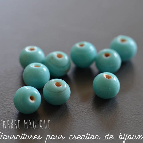10 perles rondes en verre - indienne - couleur bleu taille 7 mm 