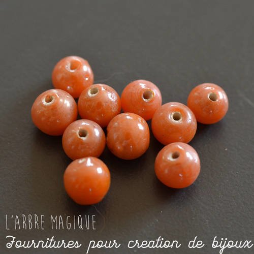 10 perles rondes en verre - indienne - couleur orangé taille 7 mm 