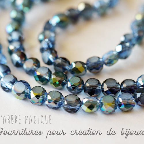 Perles en verre semi ronde à facette couleur bleu mer 5 mm 
