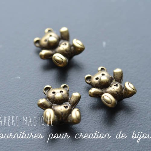1 perle métal bronze fantaisie "petit ourson" 14x12 mm