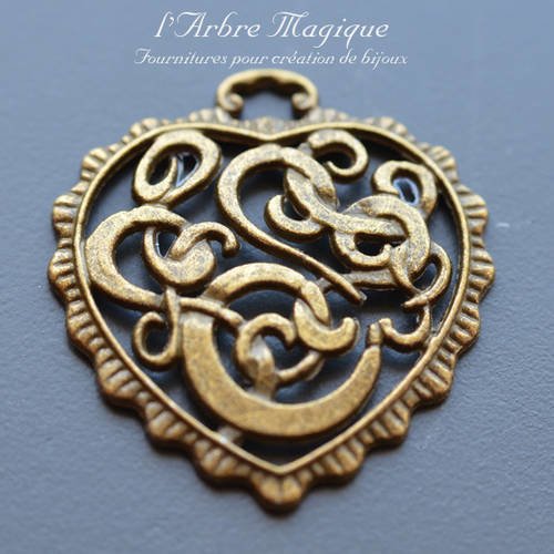 1 breloque pendentif forme coeur *st valentin* bronze ref cb08