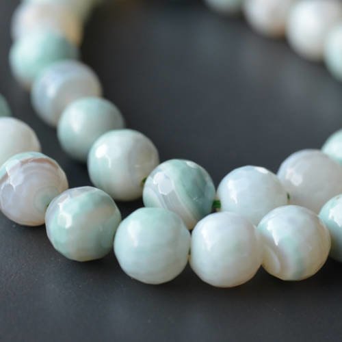 Perle agate pierre naturelles, tons bleu tendre ø 10 mm vendue à l'unité