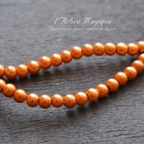 Perles en verre nacrée couleur orange diamètre 4 mm vendu par 10