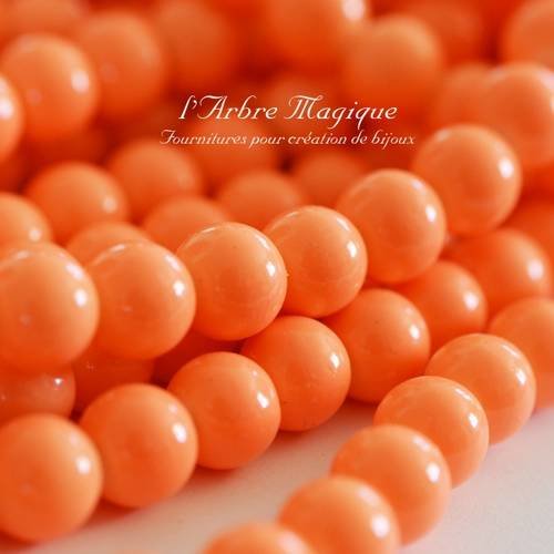50 perles en verre ronde 10 mm orange 