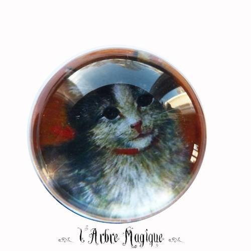 Cabochon à coller thème chat illustration peinture multicouleur verre 25 mm ref181 