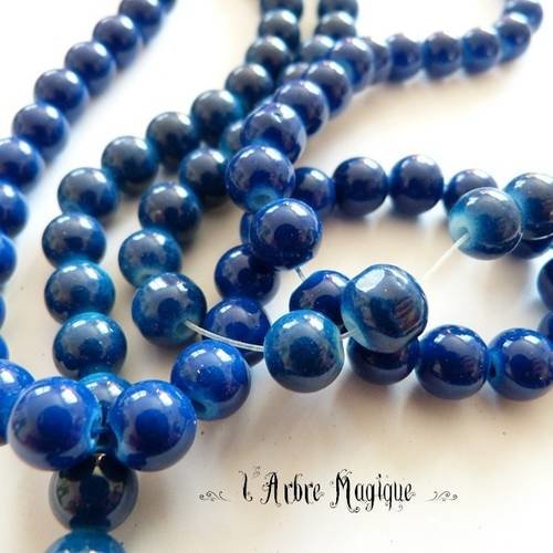 10 perles en verre ronde 8 mm bleu
