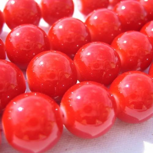 5 perles en verre ronde 14 mm rouge