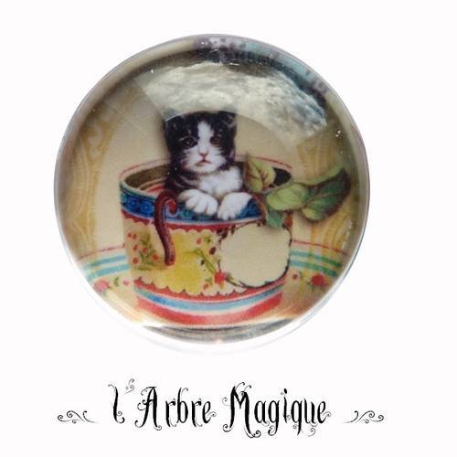 Cabochon à coller thème chat illustration peinture multicouleur verre 25 mm ref62 
