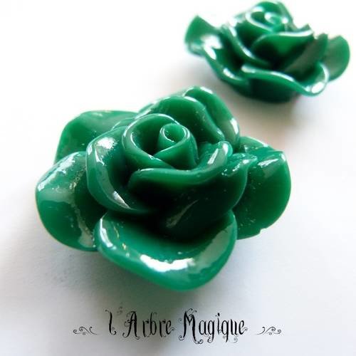 10 cabochons rose vert bouteille