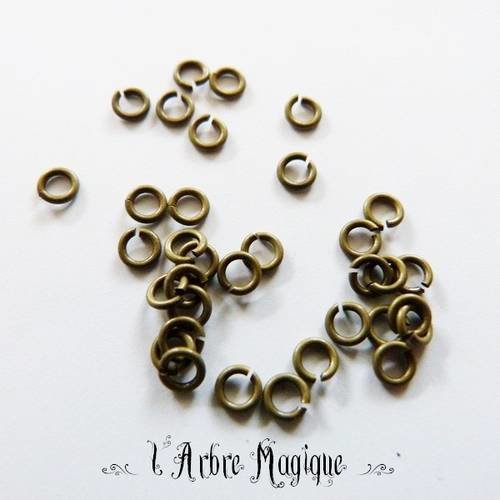 50 anneaux bronze 4 mm ronds