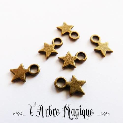 10 petites breloques etoiles couleur métal laiton bronze