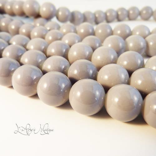 5 perles en verre ronde 14 mm grise