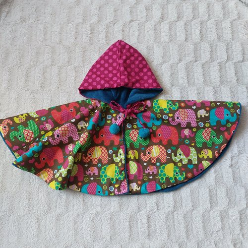 Cape à capuche bébé 1 an éléphant multicolore doudou fait main l'arche de jessica