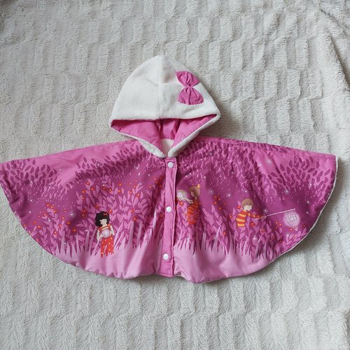 Cape manteau capuche 1 an rose fuschia enfants et lucioles noeud papillon fait main l'arche de jessica