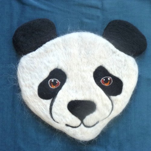Décoration chambre bébé enfant trophée panda en laine feutrée fait main l'arche de jessica