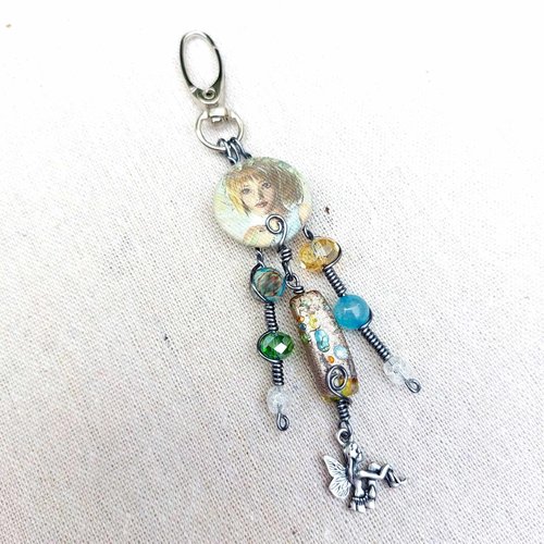 Bijou de sac porte clé fée verre de murano jaspe fait main l'arche de jessica