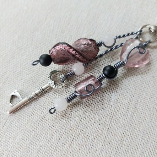 Bijou de sac clé coeur perle de murano rose fait main l' arche de jessica