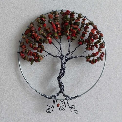 Arbre de vie jaspe rouge, corail , unakite fait main l' arche de jessica