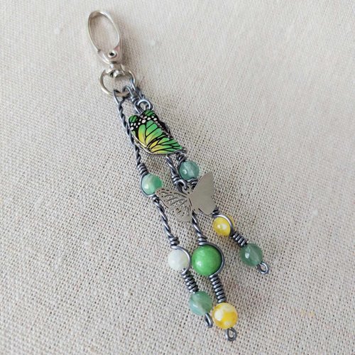 Bijou de sac papillon vert pierres naturelles agates jade fait main l'arche de jessica