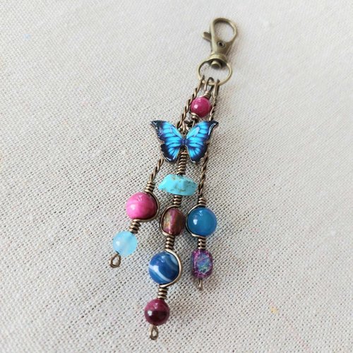 Bijou de sac papillon turquoise pierres naturelles fait main l'arche de jessica
