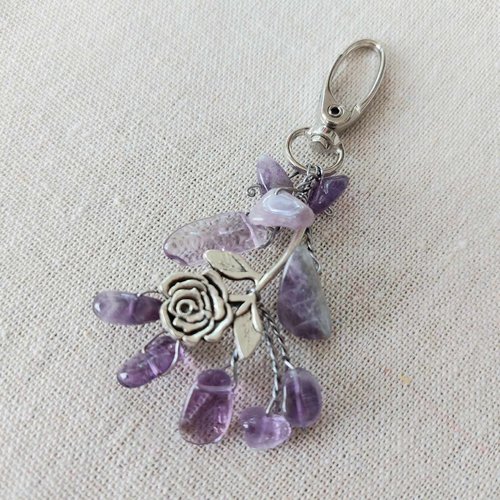 Bijou de sac rose argentée amétrines  améthystes et  féérie fait main l' arche de jessica