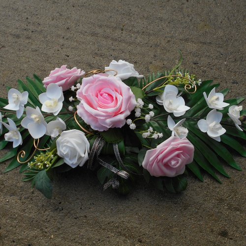 Centre de table rose pâle et blanc de 40cm - fleurs artifiicelles