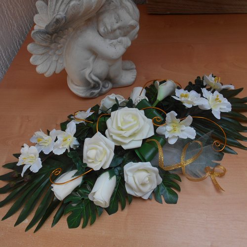 Centre de table ivoire et doré - 56cm - fleurs artificielles - mariage