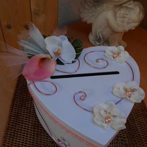 Urne pour mariage en forme de coeur - rose pâle et orchidées