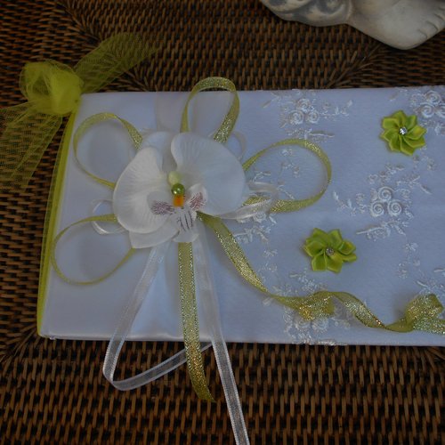 Livre d'or vert anis et blanc - orchidée - mariage vert anis et blanc