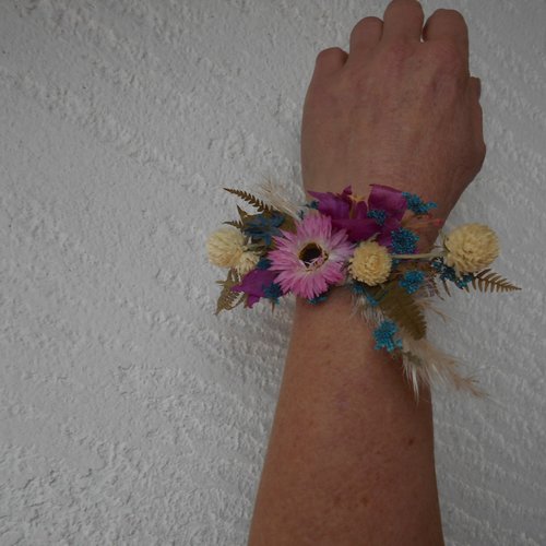 Bracelet fleurie en fleurs séchées naturelles - mariage - "gladis"