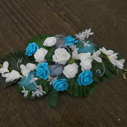 Centre de table pour mariage blanc et bleu turquoise - 58 cm