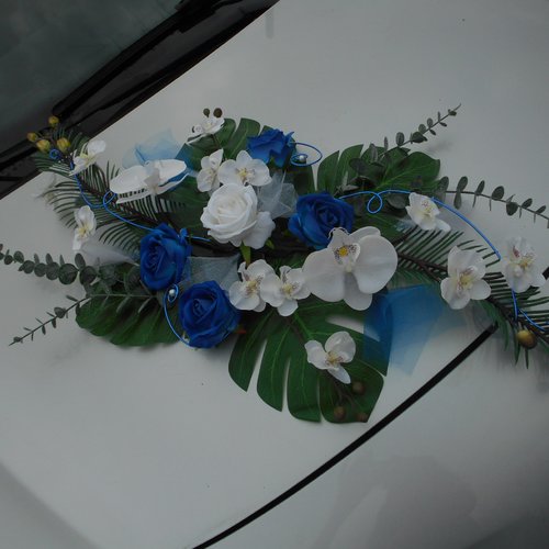 Commande réservée pour magali b. - décoration de voiture pour mariage - bleu marine, bleu roi et blanc