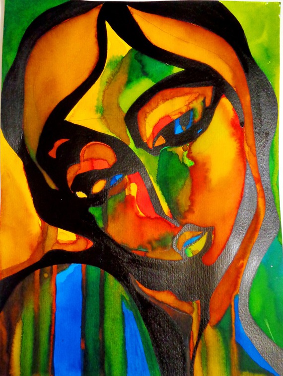 La Madone Multicolore Peinture Moderne Coloriste Aquarelle Liquide Et Encre De Chine Sur Papier Un Grand Marche