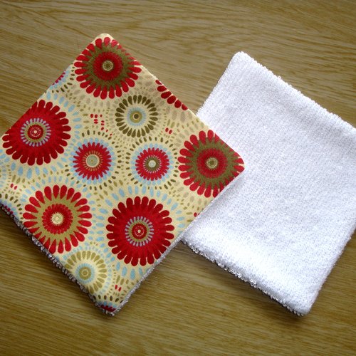 Lingettes démaquillantes lavables, coton et éponge de bambou / vendue à l'unité / femme ou bébé / seventies jaunes