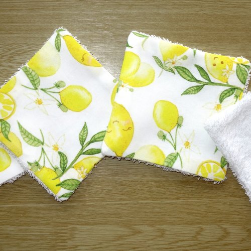 Lingettes démaquillantes lavables en coton et éponge de bambou / vendue à l'unité / femme ou bébé / fruits citrons
