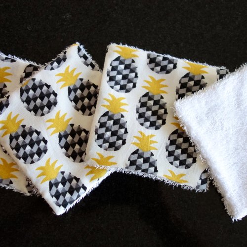 Lingettes démaquillantes lavables en coton et éponge de bambou / vendue à l'unité / femme ou bébé / ananas noir