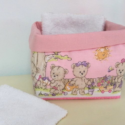 Panière ours joueurs pour lingettes lavables / chambre de bébé / décoration salle de bains / oursons / chambre bébé fille