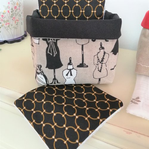 Panière "haute-couture" + 10 lingettes "dior", cotons démaquillants lavables en éponge de bambou / zéro déchet