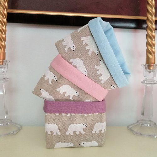 Panière ours blancs pour lingettes lavables / chambre de bébé / décoration salle de bains / oursons / chambre bébé fille