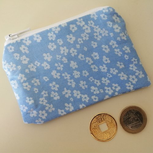 Petit porte-monnaie de poche / accessoires de sac à main / style fleurs bleues / cadeau pour elle / petite trousse / étui