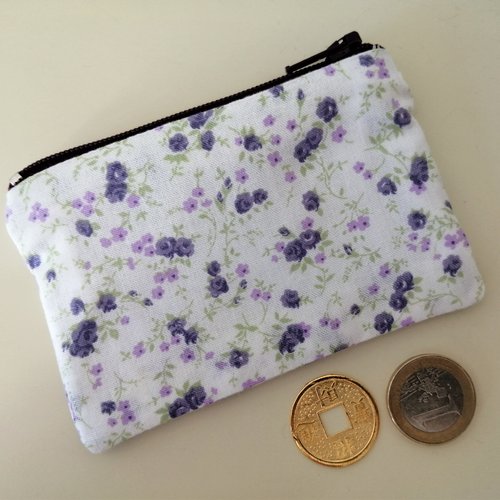 Petit porte-monnaie de poche / accessoires de sac à main / style fleurs violettes / cadeau pour elle / petite trousse / étui