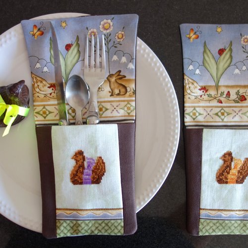 Porte-couverts pour table de pâques, accessoire de décoration, poule, oeufs en chocolat