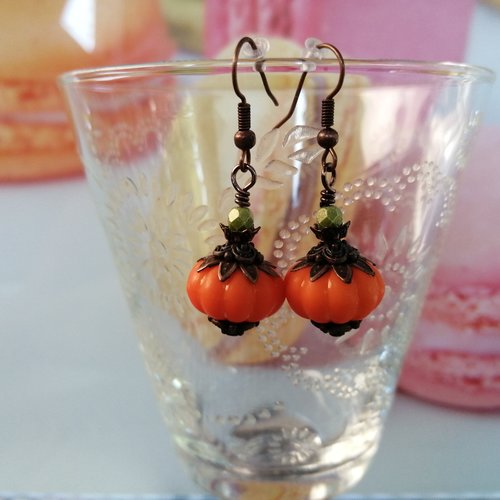 Boucle d'oreilles grande citrouille, boucle d'oreilles en acier inoxydable, perle, bijou pour halloween