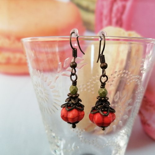 Boucle d'oreilles petite citrouille, boucle d'oreilles en acier inoxydable, perle, bijou pour halloween