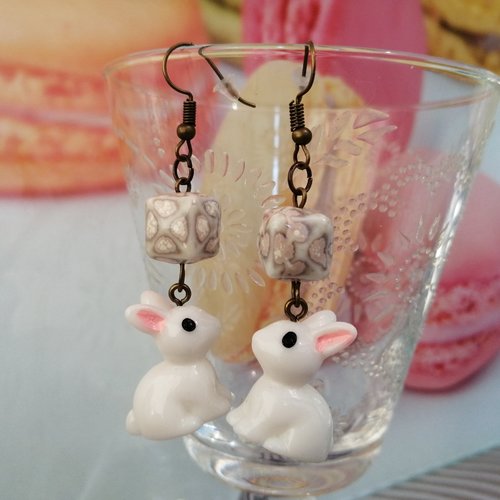 Boucle d'oreilles lapins, boucle d'oreilles en acier inoxydable, perle, bijou, animaux de compagnie, ferme